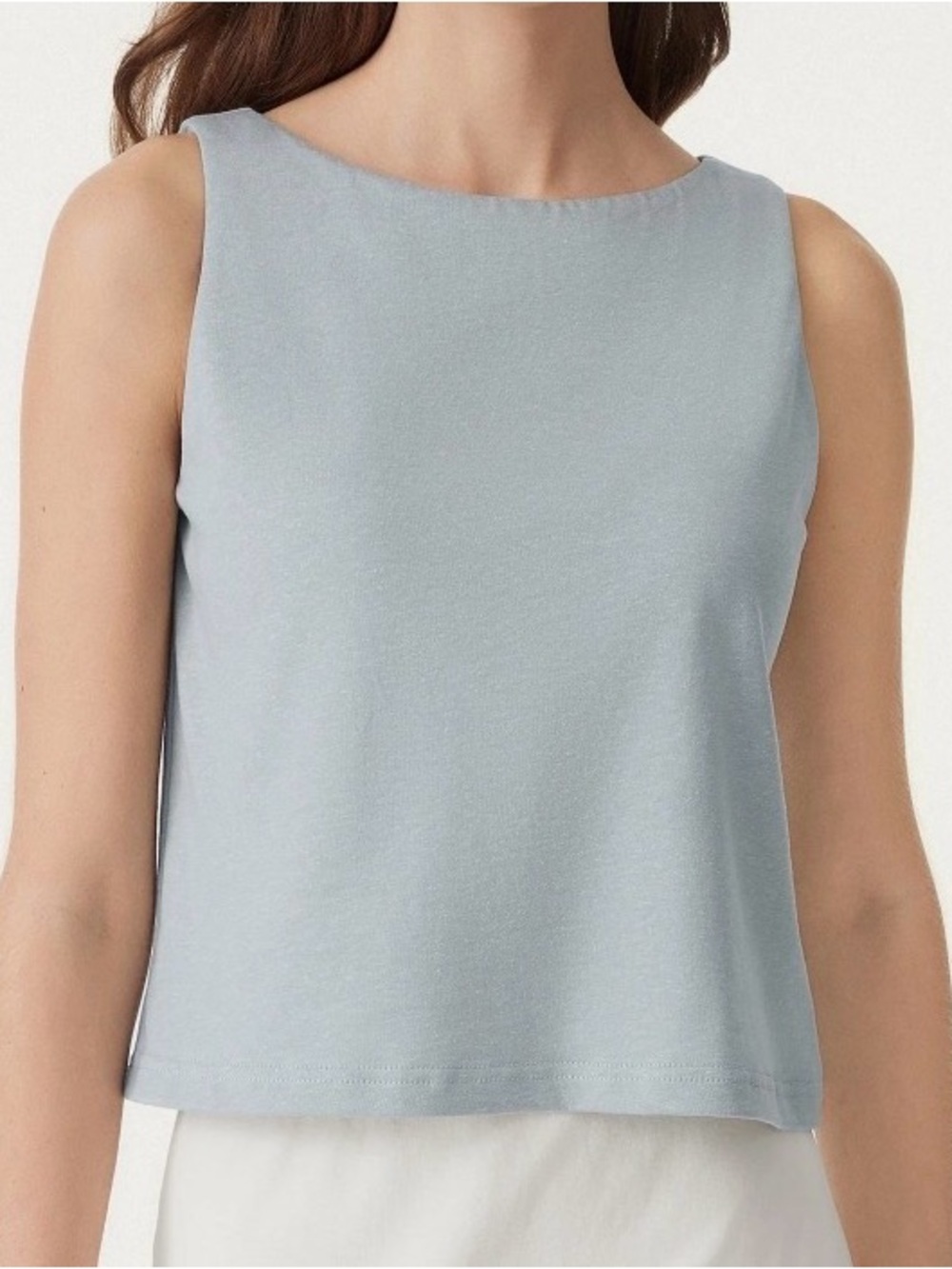OGL Sleeveless Boatneck Tank Top with Built in Bra in WHITE